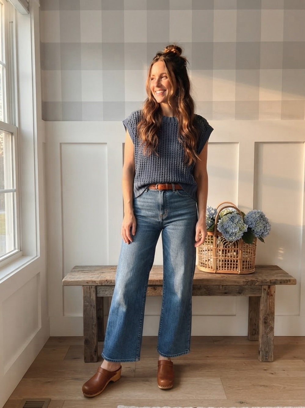 Textured Blue Cap-Sleeve Knit Sweater — Versatile Everyday Staple Small